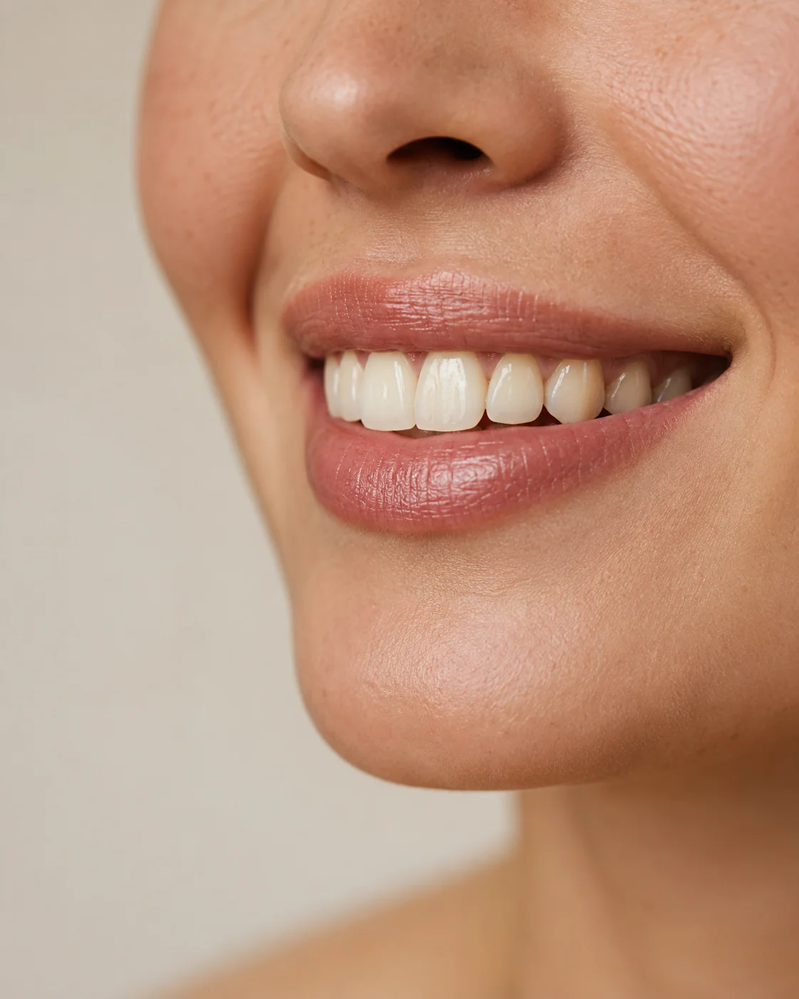 Close de um sorriso natural e harmônico